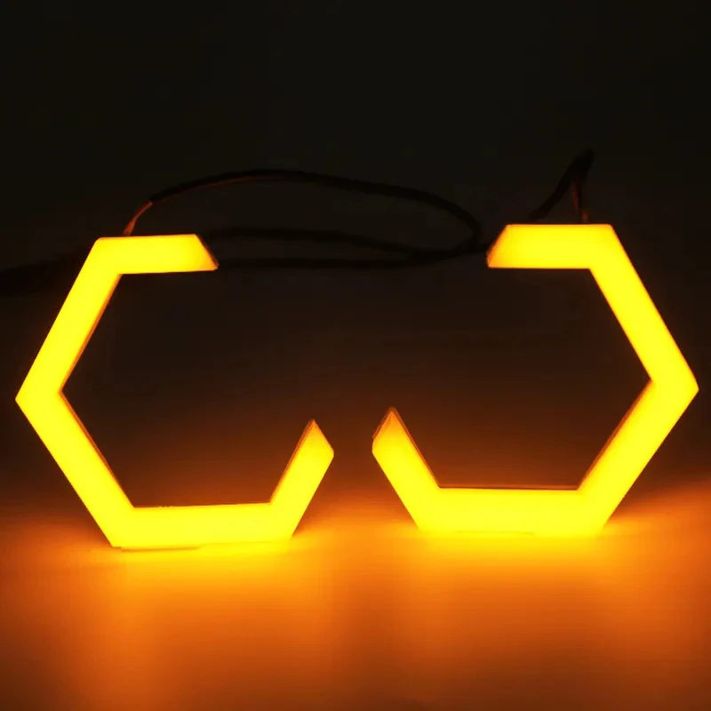 SANVI Hexagon LED Angel Eyes White Yellow DRL 70MM 80MM 86MM 90MM Light Halo Rings Amber Turning Light Car LIght Accessories