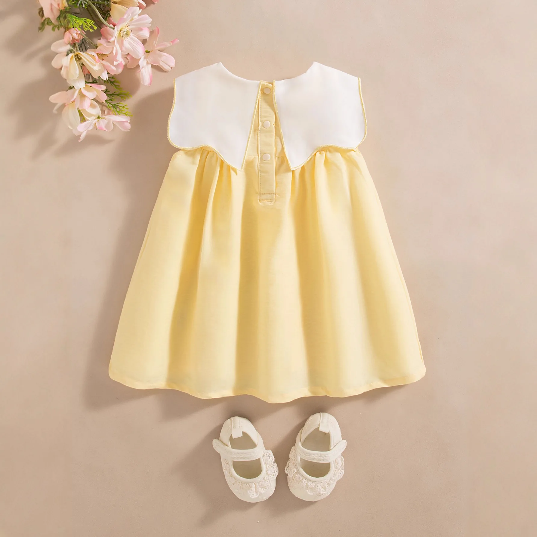 Baby Girl's Summer New Lolita Retro Embroidery Stylish Contrasting Collar Sweet and Cute Casual Vacation