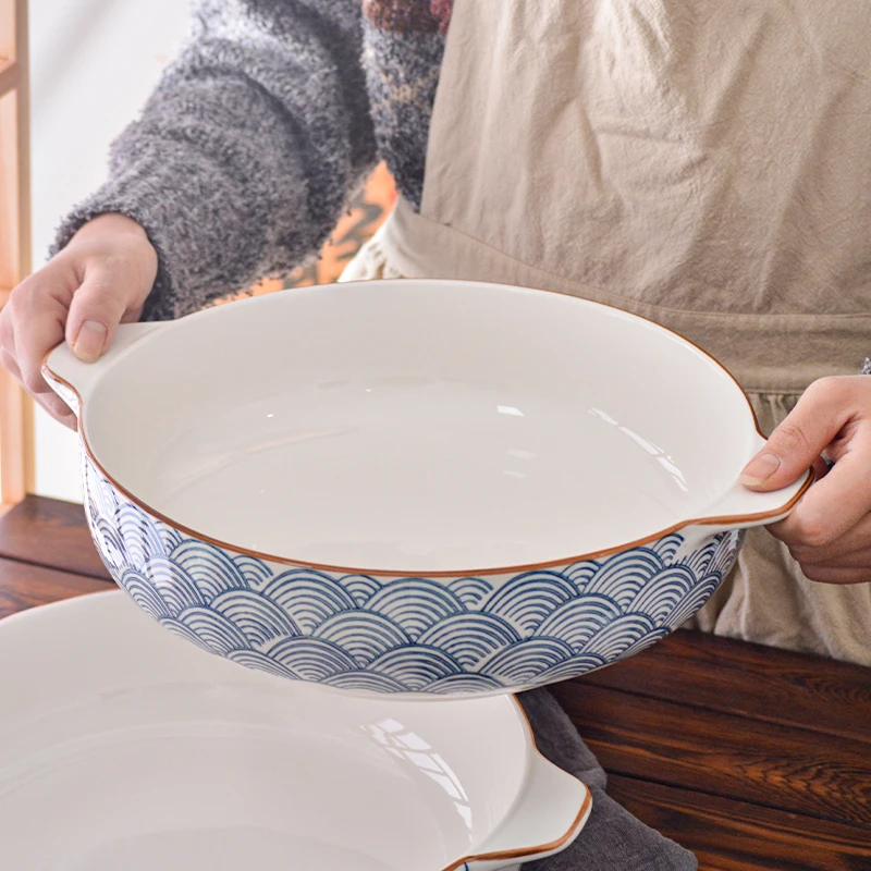 

Large Ceramic Double Ear Soup Bowl Hot Pot Sour Carp Spicy Hot And Sour Soup Bowl for Home Use Underglaze Color Crawfish Bowl