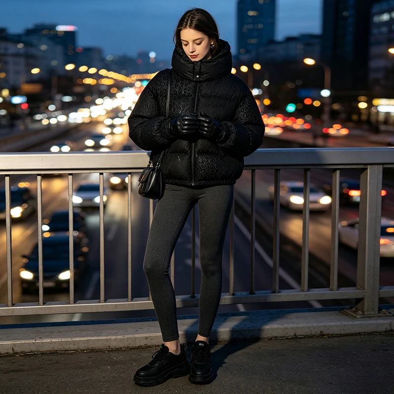 Women Waterproof Fabric Cotton Padded Coat Leopard Print Pattern Changes When Exposed Water Chic Daily Commuter Street Jacket ﻿