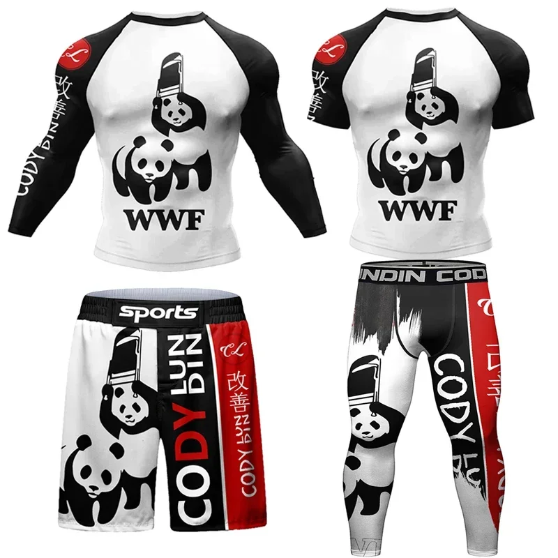 Jiu Jitsu Rashguard MMA T-shirt +Pants Sets Men Boxing Brazilian Grappling Bjj Rash Guard Sport Suit Gym Muay Thai Shorts Boxeo