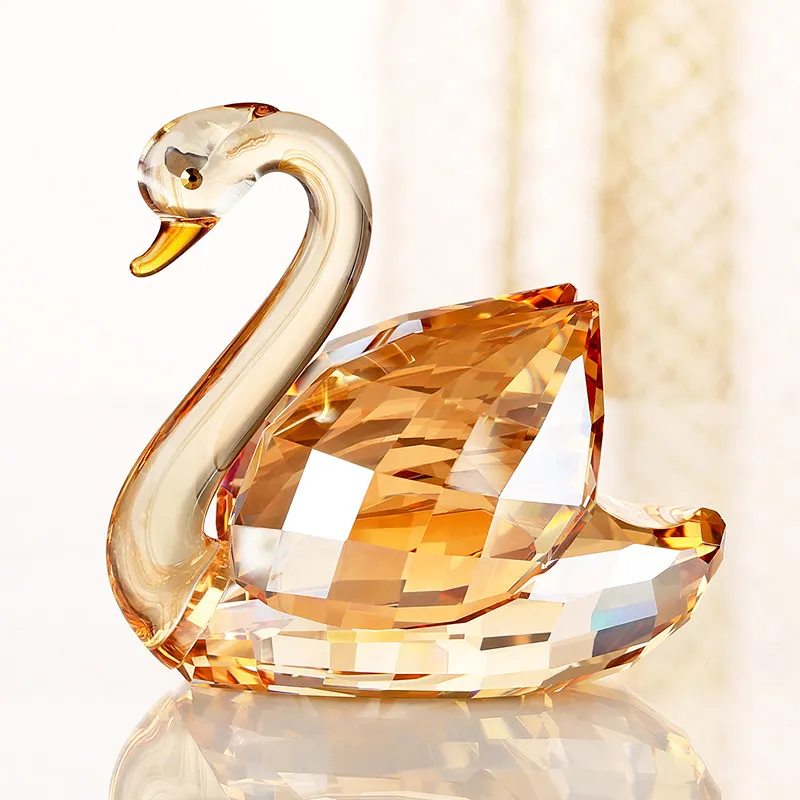 High Quality Crystal Swan Pair Purple Glass Ornament Romantic Wedding Gift Mandarin Duck Decor Light Luxury Figurine