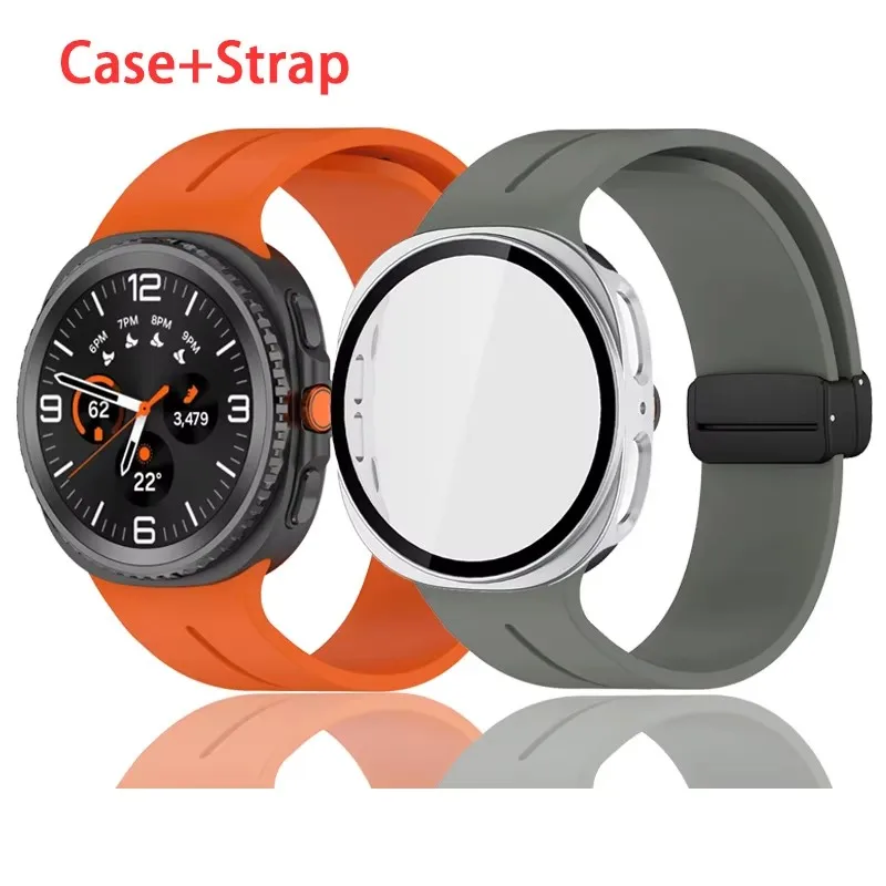 Tempered Glass Case Band For Galaxy Watch 8Classic 46mm Magnetic Silicone Watch strap PC Cover For Samsung Watch8 44mm 40mm band