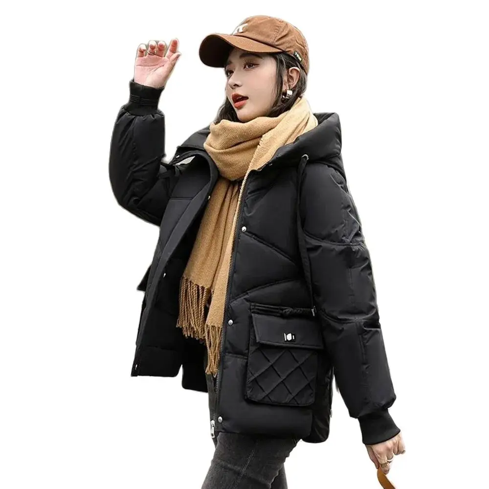 Explosions Online Celebrity Cotton-padded Jacket Short Loose Winter Clothes 2024 New Women\'s Winter Cotton-padded Hooded Coat.