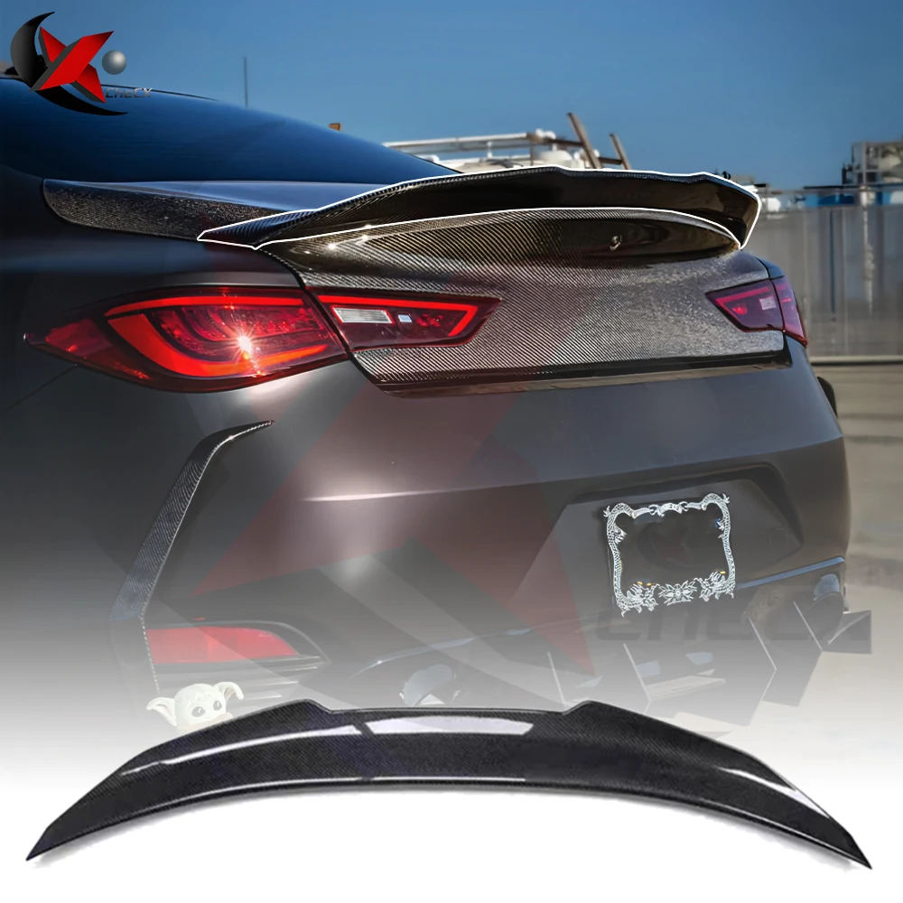 

Rear Trunk Lid Spoiler Wing Lip For Infiniti Q60 2017-2022 2Door Coupe PSM Style Gloss Black Real Carbon Fiber Rear Spoiler