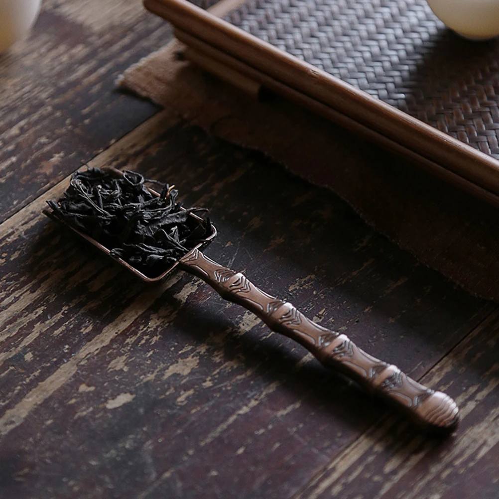 

2pcs Scoop Alloy Imitation Woven Design Long Handle Smooth Copper Surface Tea Spoon For Tea Ceremony Accessories Teaware Tools