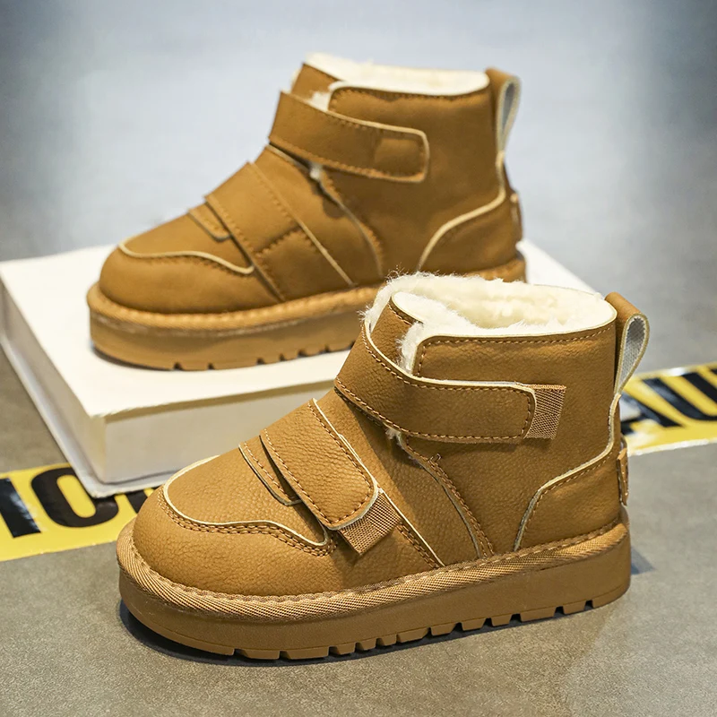 

2025 зимние новые брендовые теплые ботильоны на меху для малышей, детская модная уличная обувь для девочек, хлопковые детские ботинки на мягкой подошве