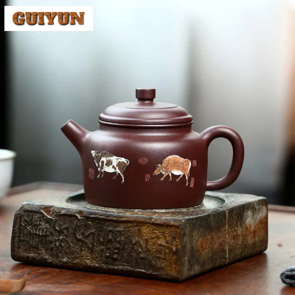 

330ML Traditional Yixing Purple Clay Teapots Handmade Dezhong Pot Raw Ore Purple Mud Tea Brewing Kettle Zisha Tea Set Drinkware