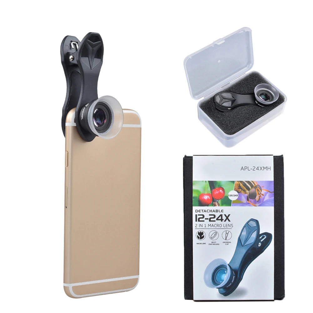 APEXEL 12X+24X Macro Lens Professional APL-24X Mobile Phone Lens Universal Easy Operation for iPhone Android Smartphones