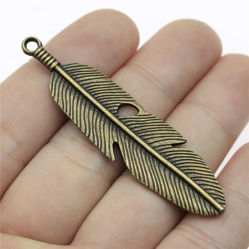 WYSIWYG 3pcs 59x16mm Antique Silver Color Antique Bronze Big Feather Pendant Large Feather Charm Pendant Large Feather Pendant