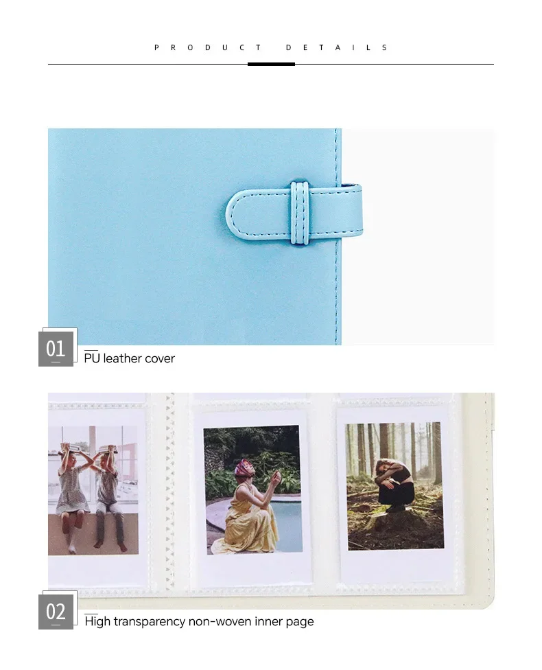 256 Fotos Polaroid-Album, 3 Zoll - PU-Leder-Einband, Passend für Fujifilm Instax Mini Film, Karten, Tickets - Mehrere Farben – Detail 2