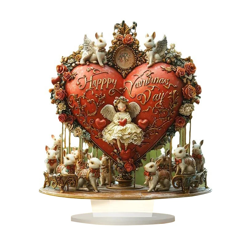 Valentine's Day Heart Carriage Decorations 2D Flat Acrylic Table Top Decor Office TV Cabinet Desktop Home Decoration Ornaments