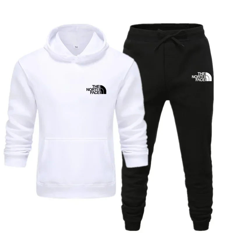 Autumn and winter new men's sportswear set, outdoor fashionable men's and women's hooded sweatshirt and pants 2-piece set