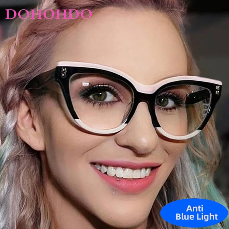 

Vintage Classic Cat Eye Rivets Decoration Glasses Women Men New Trendy Brand Designer Computer Anti Blue Light Eyeglasses Lentes