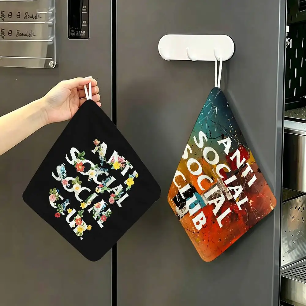 LOGO ANTI SOCIAL SOCIAL CLUB Polyester Cotton Hand Wiping Towel With Hanging Loop, Lightweight For Home And Commercial Use