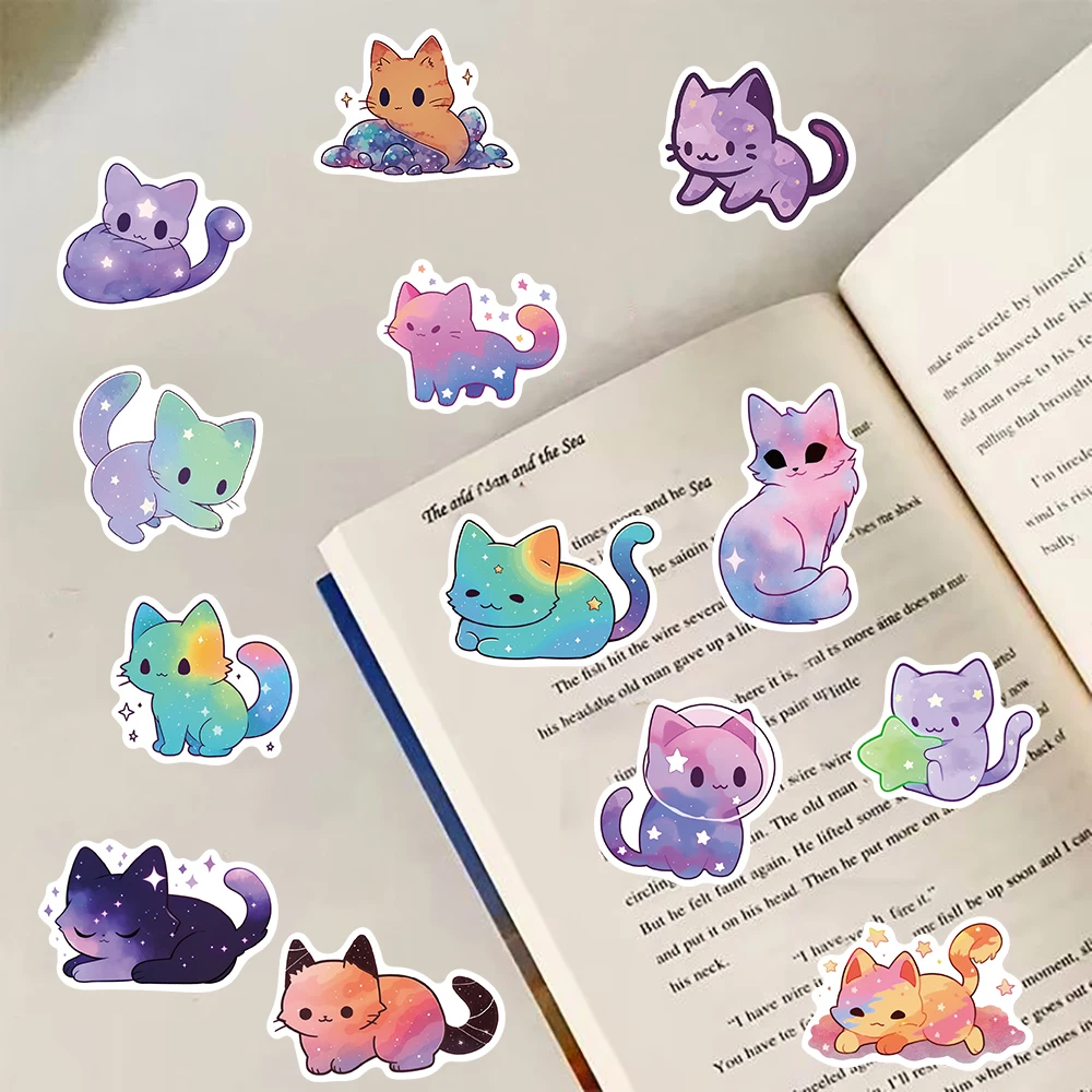 

50 шт. наклеек «Звездное небо и кошки» для скейтбордов, ноутбуков, багажа, телефонов, эстетичные граффити-стикеры для декора