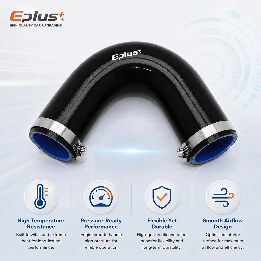 EPLUS Universal 135 Grad V-Form Silikonschlauch Schwarz 4-lagig Verstärkt Turbo Ansaug-Ladeluftkühler Silikagel-Kupplung – Detail 4