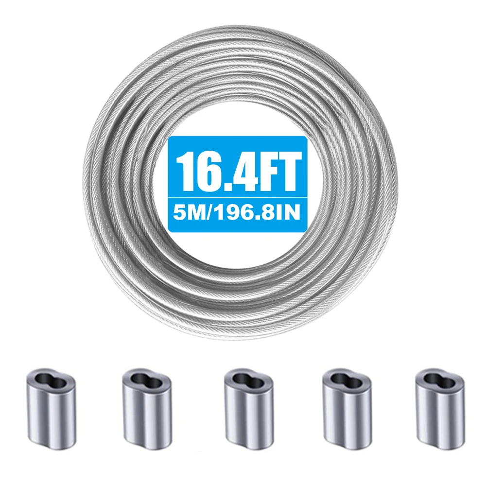 2-mm-PVC-Drahtseil-Set mit Schlaufenhülse und Stahlbügel, für Deck-Geländersysteme, Outdoor-Aufhängeset, Wäscheleine – Detail 1