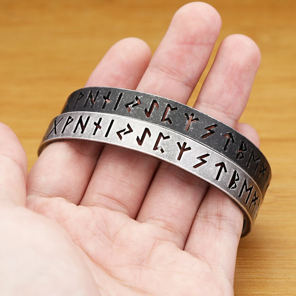 Vintage Stainless Steel Fashion Viking Runes Bracelet For Men Women Nordic Odin Letter Cuff Bangles Amulet Jewelry Dropshipping