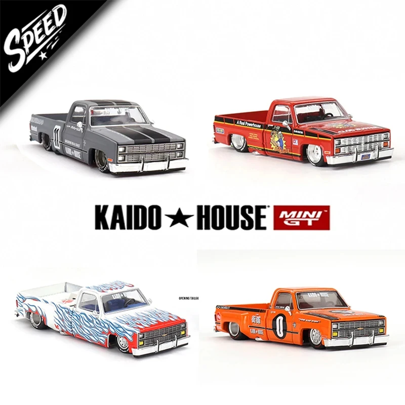 

MINIGT KHMG130 In Stock 1:64 Silverado Clod Buster Openable Hood Diecast Diorama Car Model Kaido House