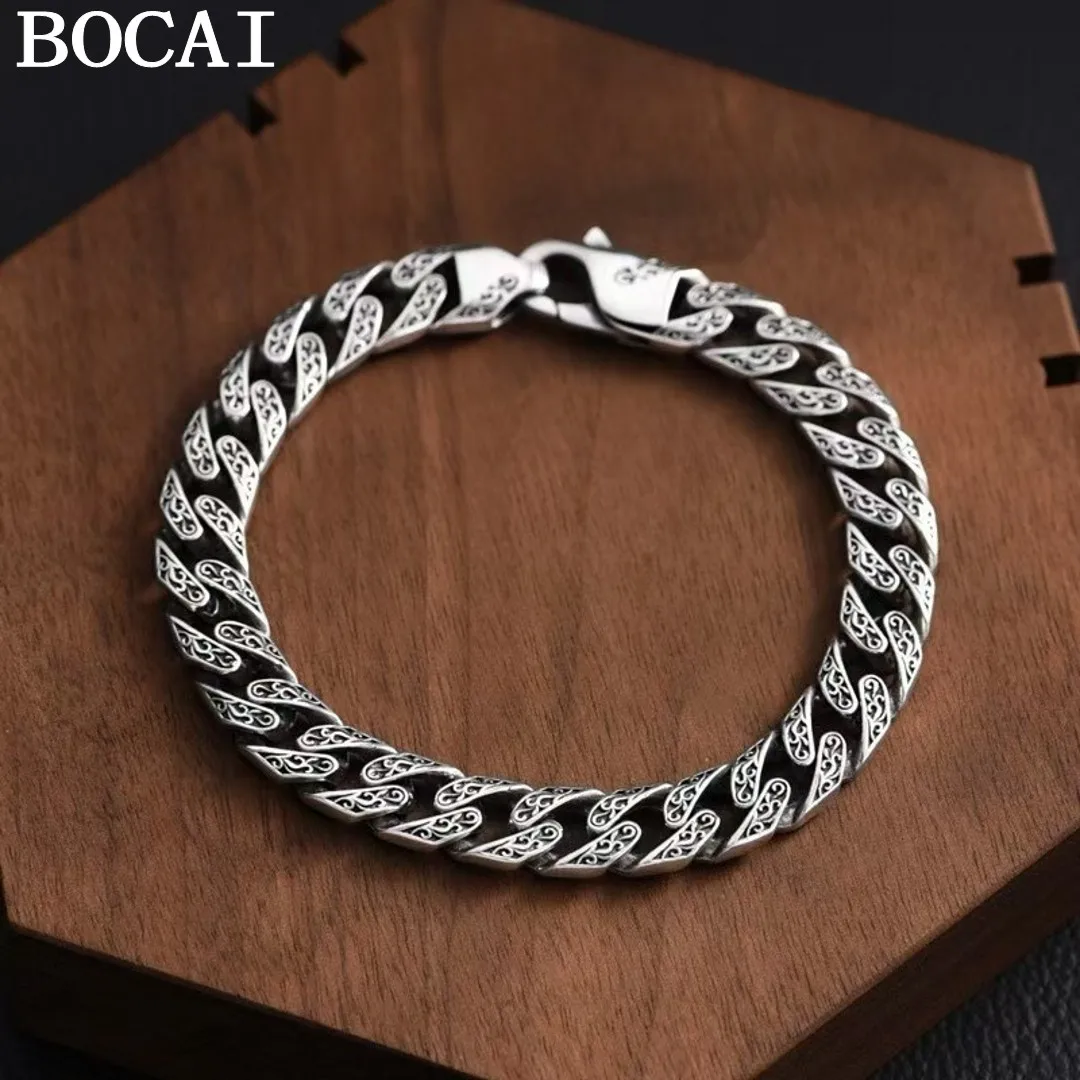 

BOCAI новый S925 стерлингового серебра персонализированный модный легкий роскошный кубинский браслет с рисунком травы Тан мужской подарок