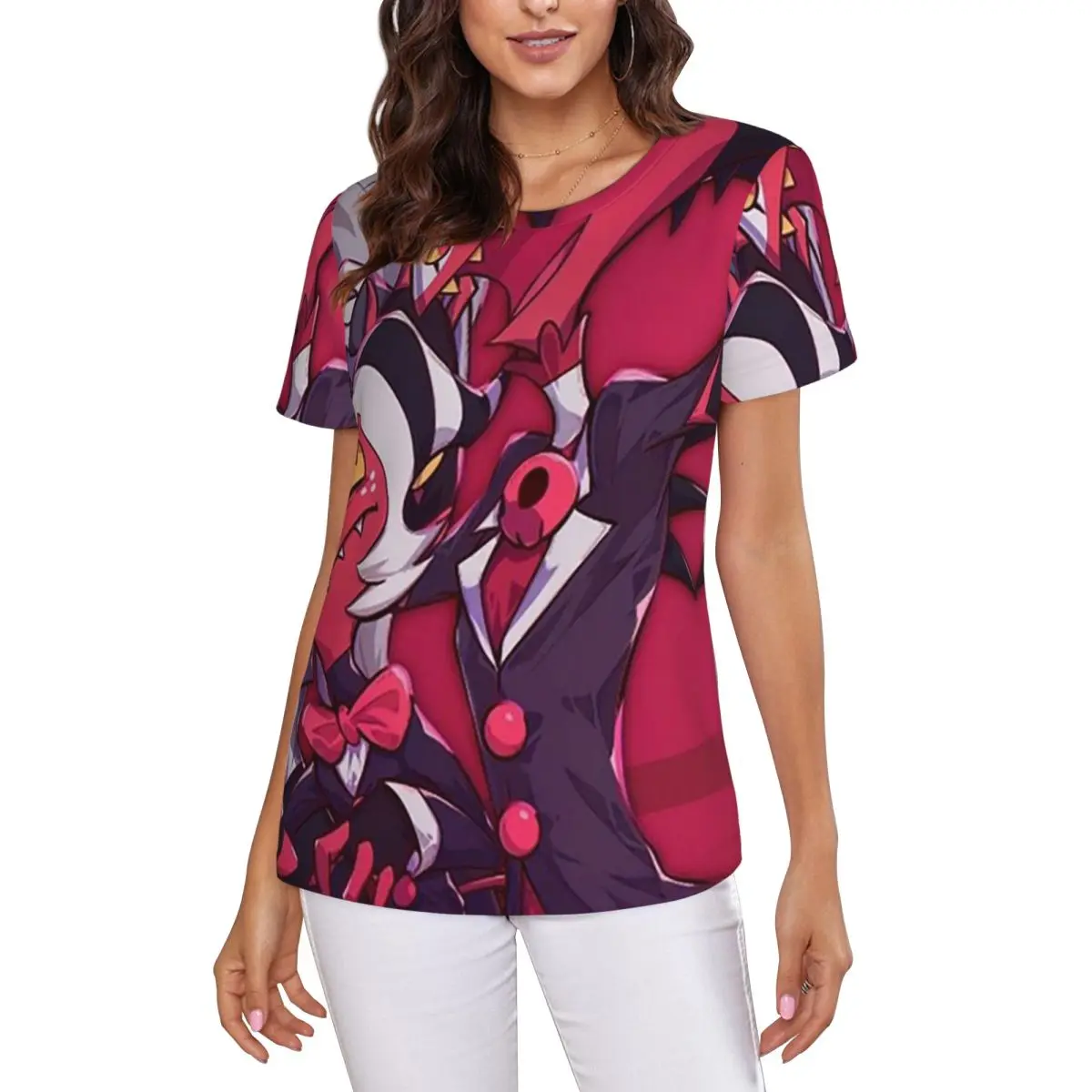 Loona Collage Helluva Boss Anime T-Shirt Women Short Sleeve T Shirts O-Neck Clothes Cotton Summer Tees Streetwear