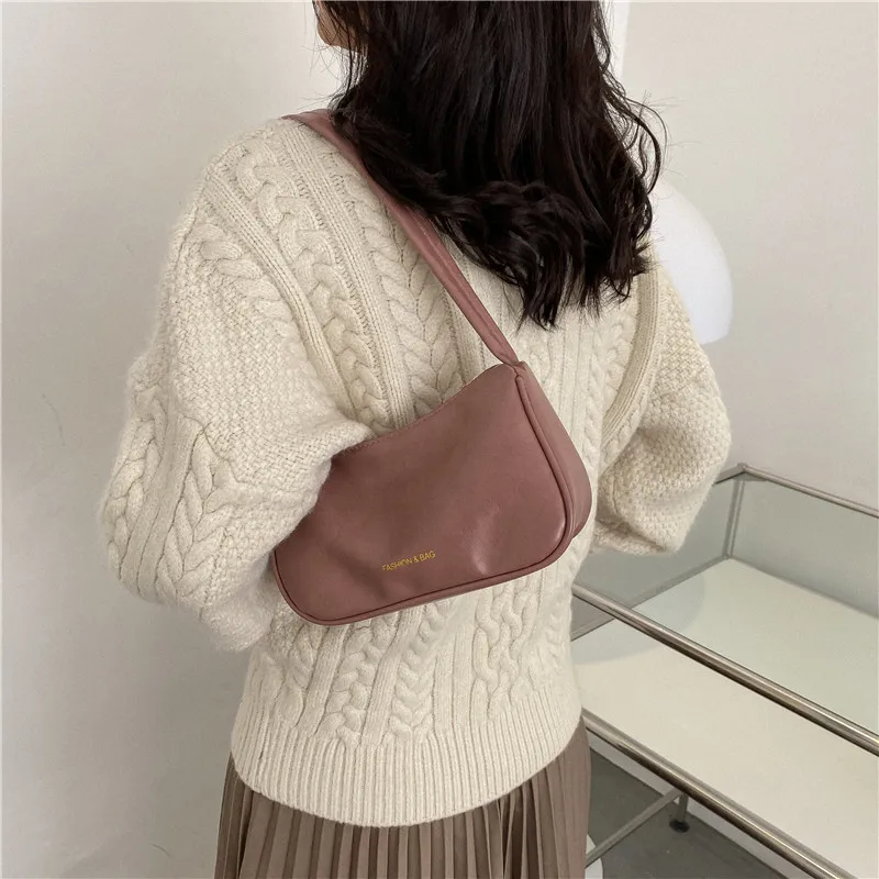 Vintage PU Leather Shoulder Bag Women Causal Luxury Handbags and Purse Female Designer HandBag Small Brand Women Underarm Bag