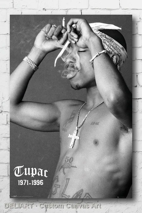 

TUPAC - SMOKING Canvas Poster MEMORIAL (2000) Custom Size Available Room Decoration Home Decor Wall Art
