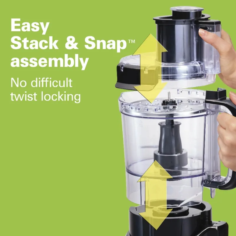 Hamilton Beach Stack and Snap Food Processor, 12 Cup Capacity, 450 Watts, Black, 70724