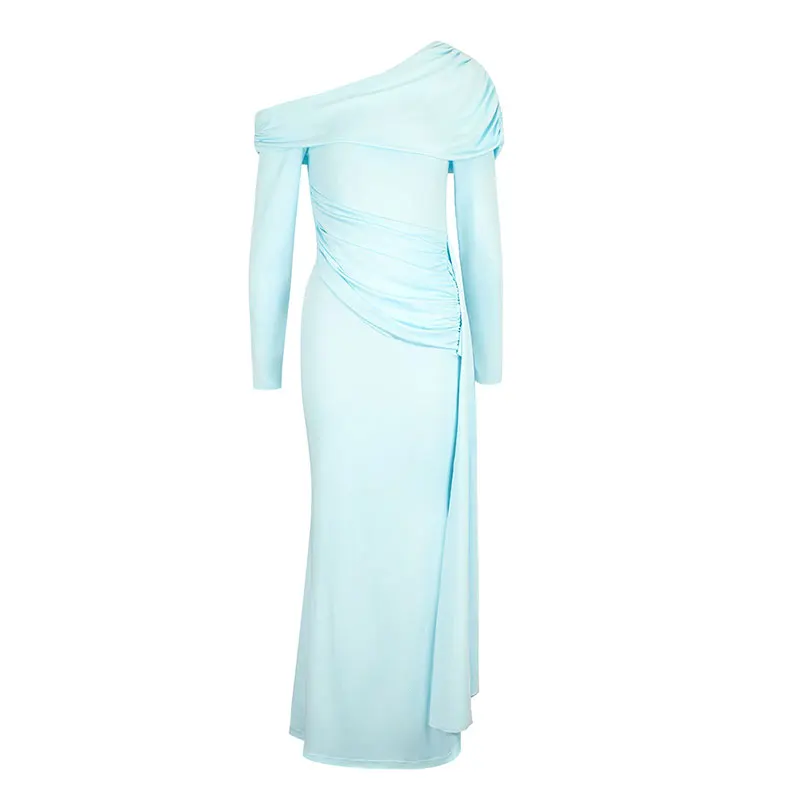 Women Dresses Autumn New Streetwear Fashion Long Sleeves Split Maxi Dress Solid Sexy Female Casual Slim Dresses Knitted Clothing