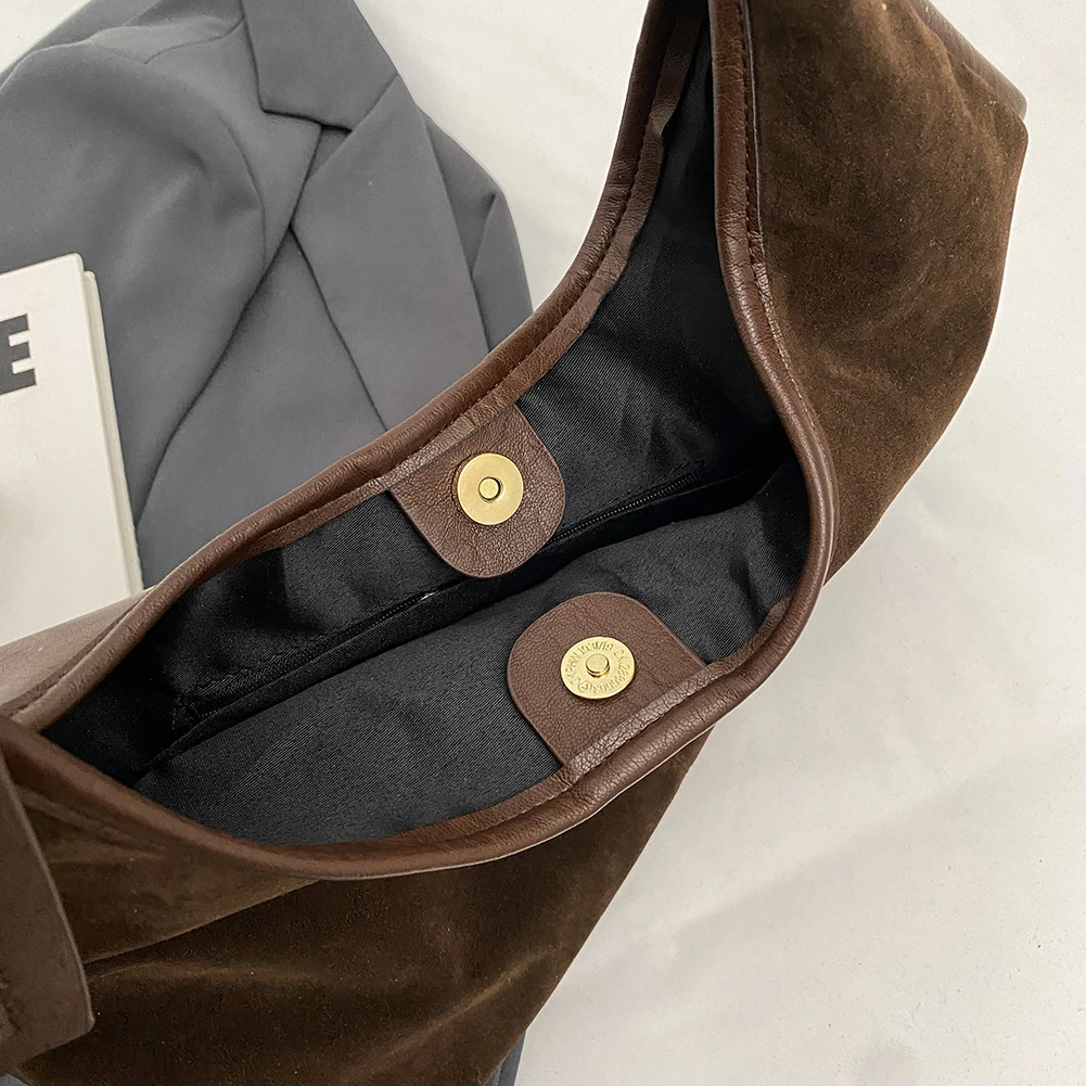 

Женская замшевая сумка-хобо с магнитной застежкой, сумка на плечо, большая вместительная ретро-сумка, кошелек для работы, путешествий