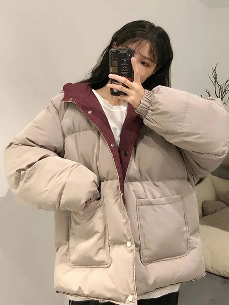 

Double-Sided Wear Thiened down Cotton Jaet Women's Loose Winter Coat Trendy Bread Sle Small Size Friendly Faionable