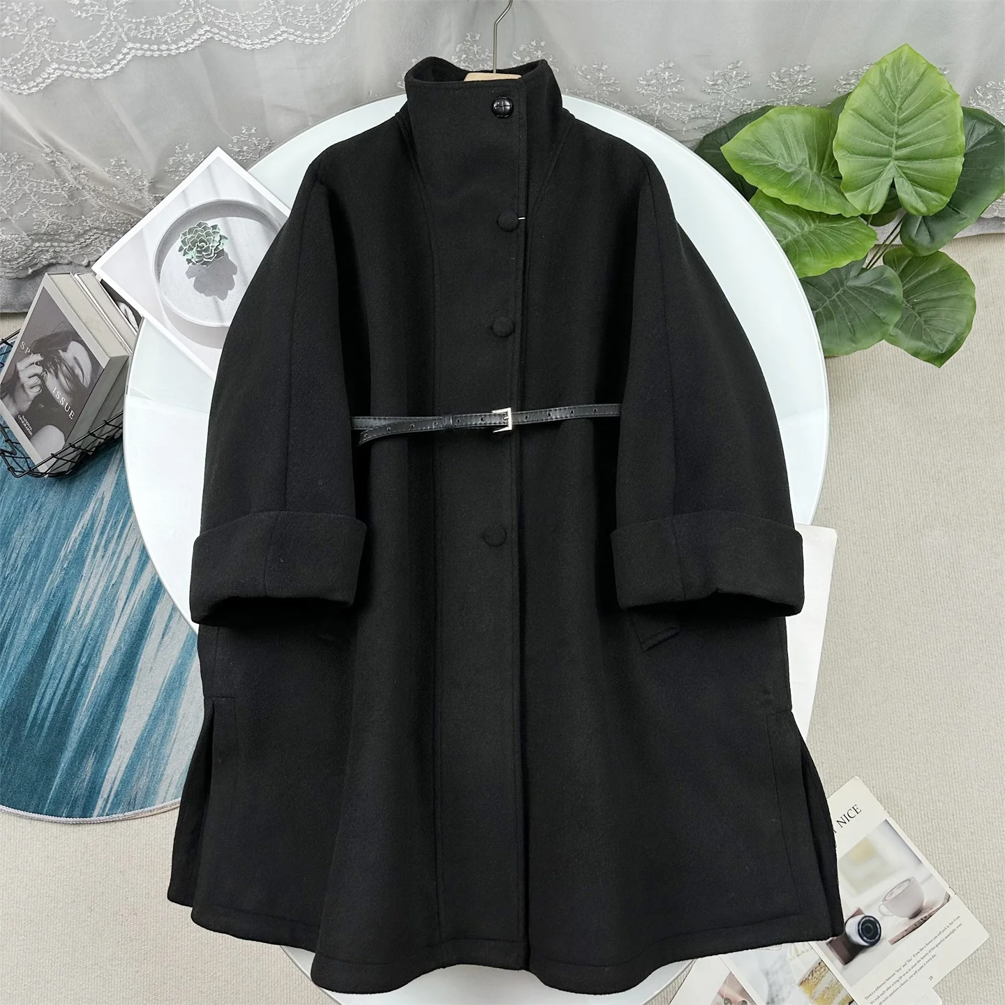 

Wood Giant 2500 Women's Cotton Woolen Overcoat with Belt Trench Coat Style Winter Fashion Outerwear Elegant Shape