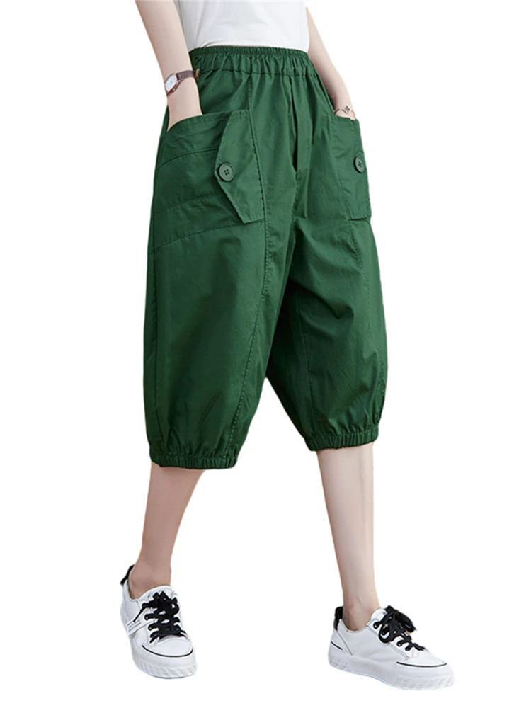 Casual Harlan Women's Pants Elastic Waist Slimming Five-Quarter Length High Waist Korean Style Commute Wind Loose Fit Summer ... 5