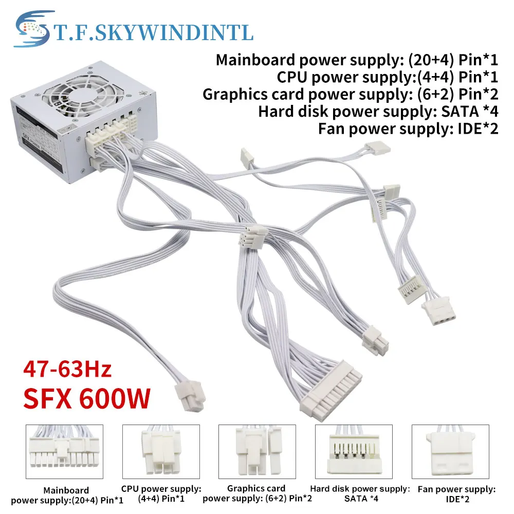 T.F.SKYWINDINTL 600W Mini ITX Solution/Micro ATX/SFX 600W Power Supply Full voltage 94V-264V SFX-T500 power Conversion rate 85%