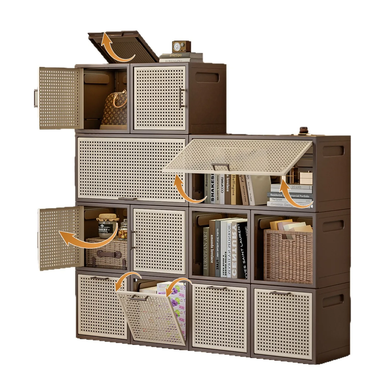Vintage-style storage cabinet, open storage box, living room side cabinet, freely configurable chest of drawers, storage