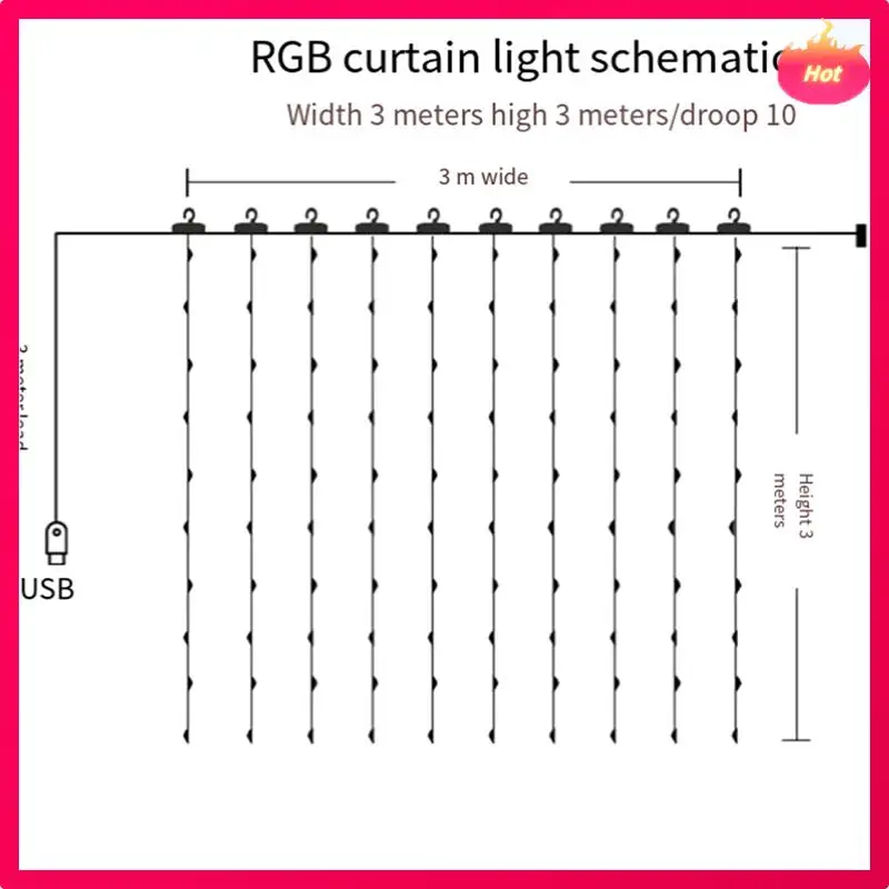 ABYP 3X3meter USB LED Curtains Festoon 16 Colors LED Lights Garlands For Christmas Lights Ramadan String Lights Party Decor, Dur
