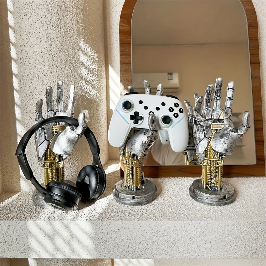 Suporte Gamepad Mão Robótica Cyberpunk - Decoração Premium