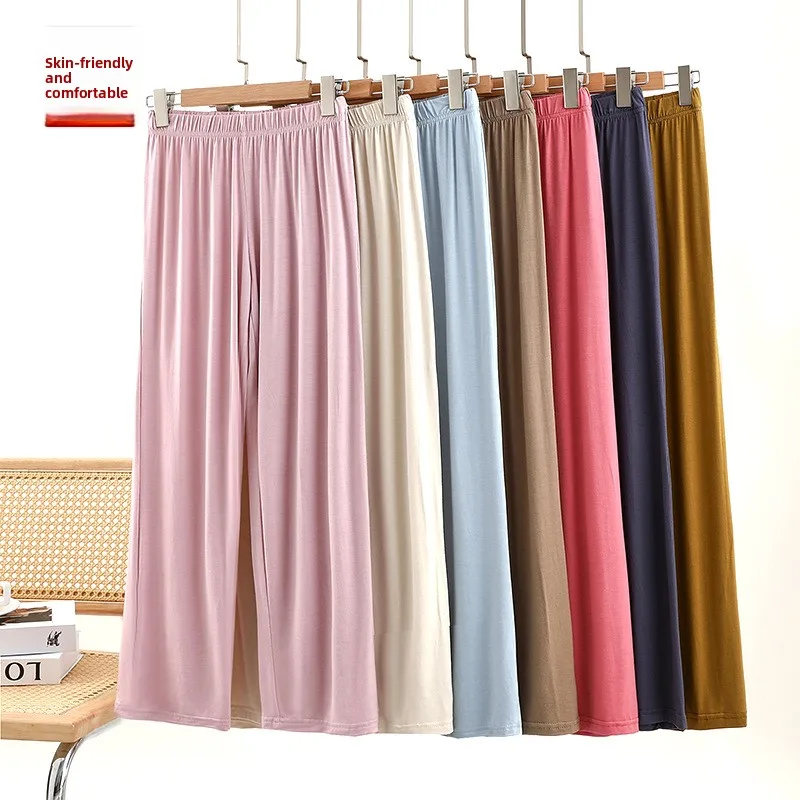 Modal Spring Autumn Women Casual Skinny Look Elastic Waist Wide Leg Pants Outer Wear Large Size Straight Leg Home Pajama Pants