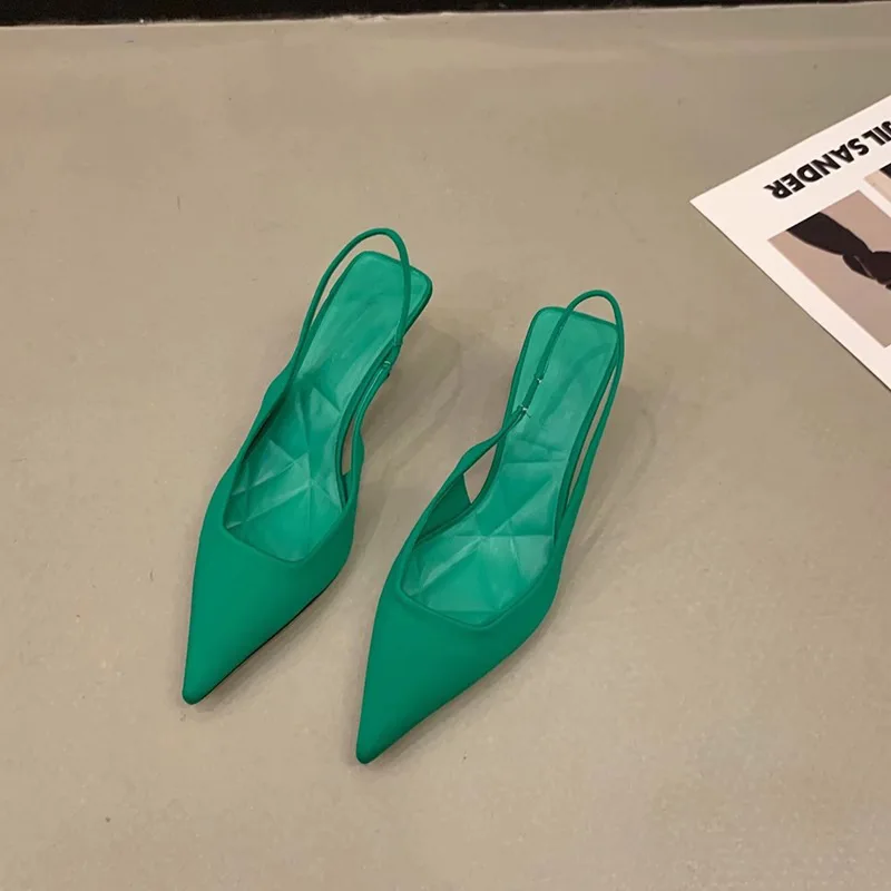 

Women Summer Sandals Shoes New Fashion Pointed Toe Stiletto Medium Heel High Heels Women Back Empty Toe Sandals