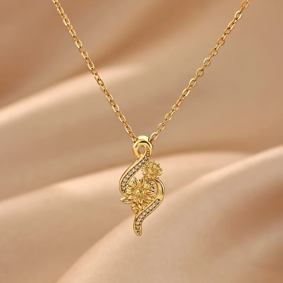 Elegant Sunflowers & Infinite Symbols Necklaces for Women 18K Gold-plated Anti Fading Choker Religious Jewelry Accessories Gifts