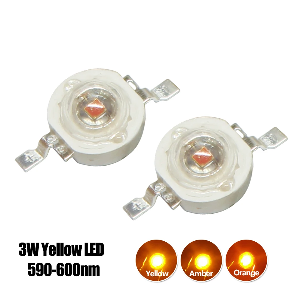 5-10pcs 1W 3W High Power LED Chip Yellow 590-595nm Amber 595-600nm Orange 600-605nm DC2.2-2.6V For Emergency Traffic Light