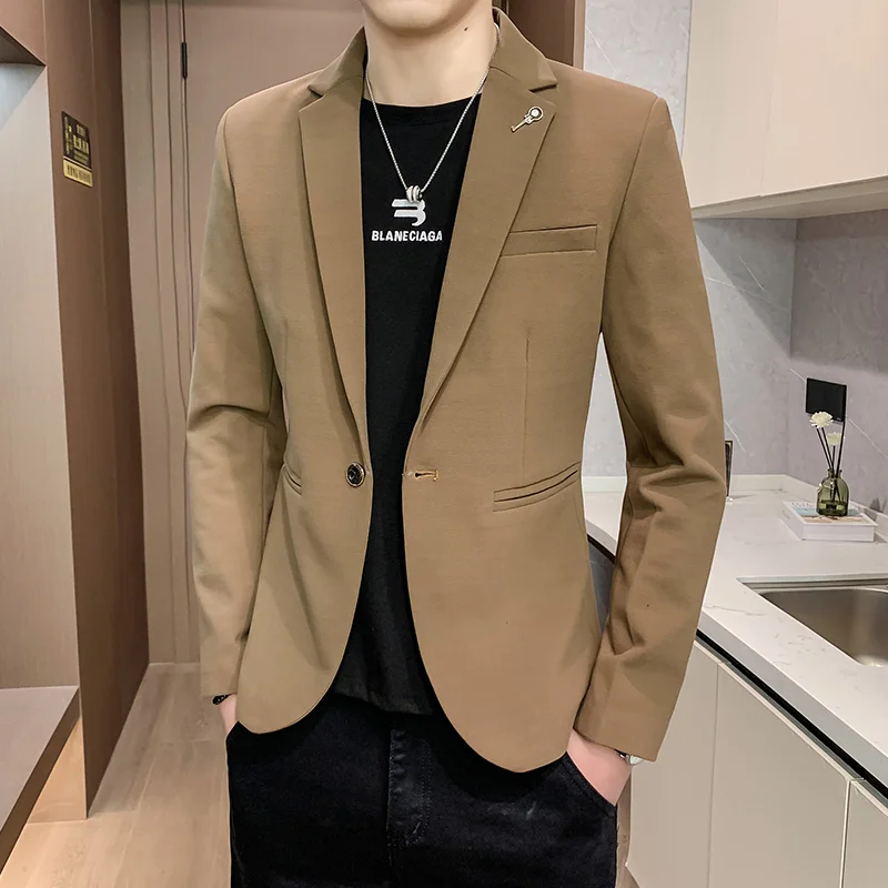 

Casual Velvet Men's Suit Jacket Stylish Autumn Spring Fashion City Youth Long Sleeve Single-breasted Two-button Color