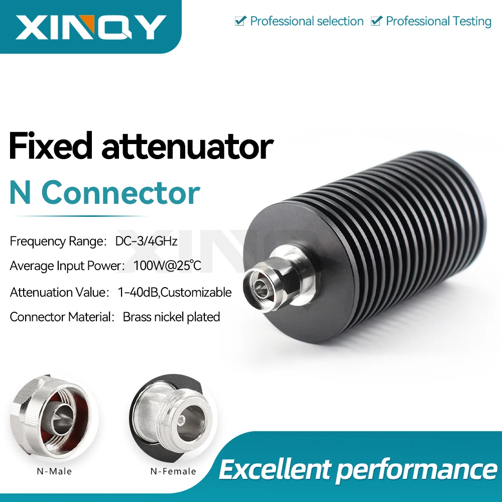 XINQY 100W Fixed Attenuator, 3GHz, N-Type, RF Signal Power Attenuation, 1/2/3/4/5/6/10/15/20/30/40dB, High Power