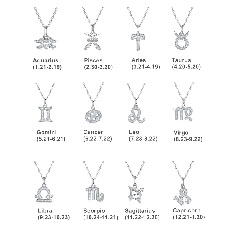 

12 Constellations Zodiac Necklaces Sterling Silver S925 Moissanite Zodiac Pendant Necklace