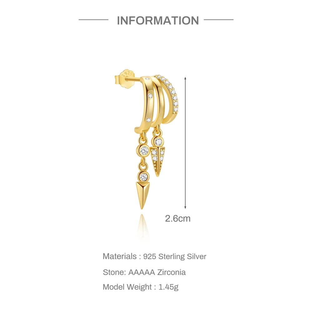 Aide 925 Sterling Silver Long Spike Cone Charm Dangle Earrings For Women Crimped White Zircons Set Circle Huggie Earrings Jewel