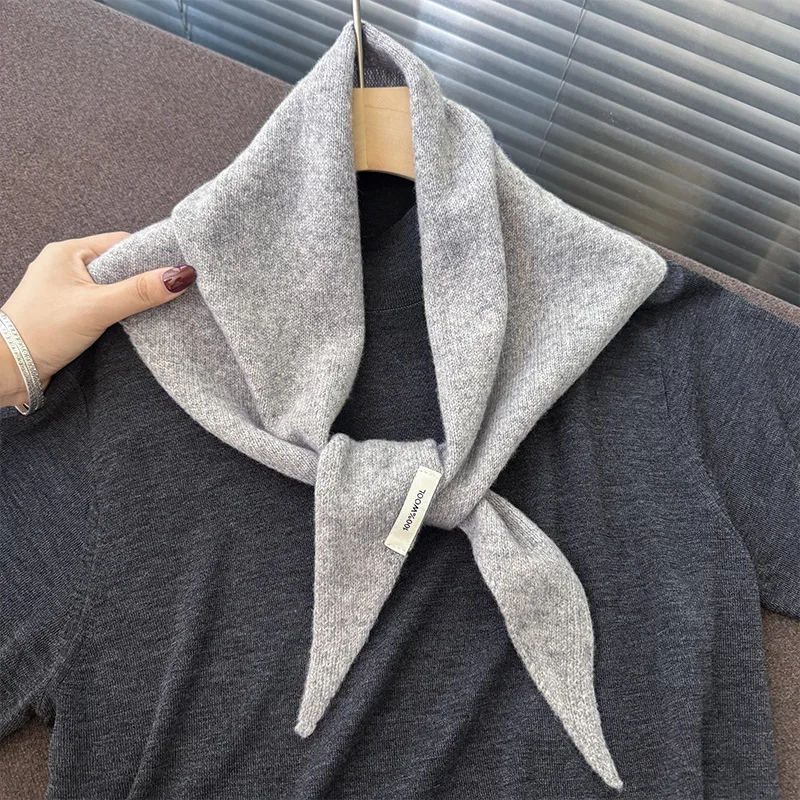 Triangle Scarf 100 Percent Wool Knitted Versatile Lightweight Shawl Wrap Neck Head Scarf for Women Fall Winter Daily Commute