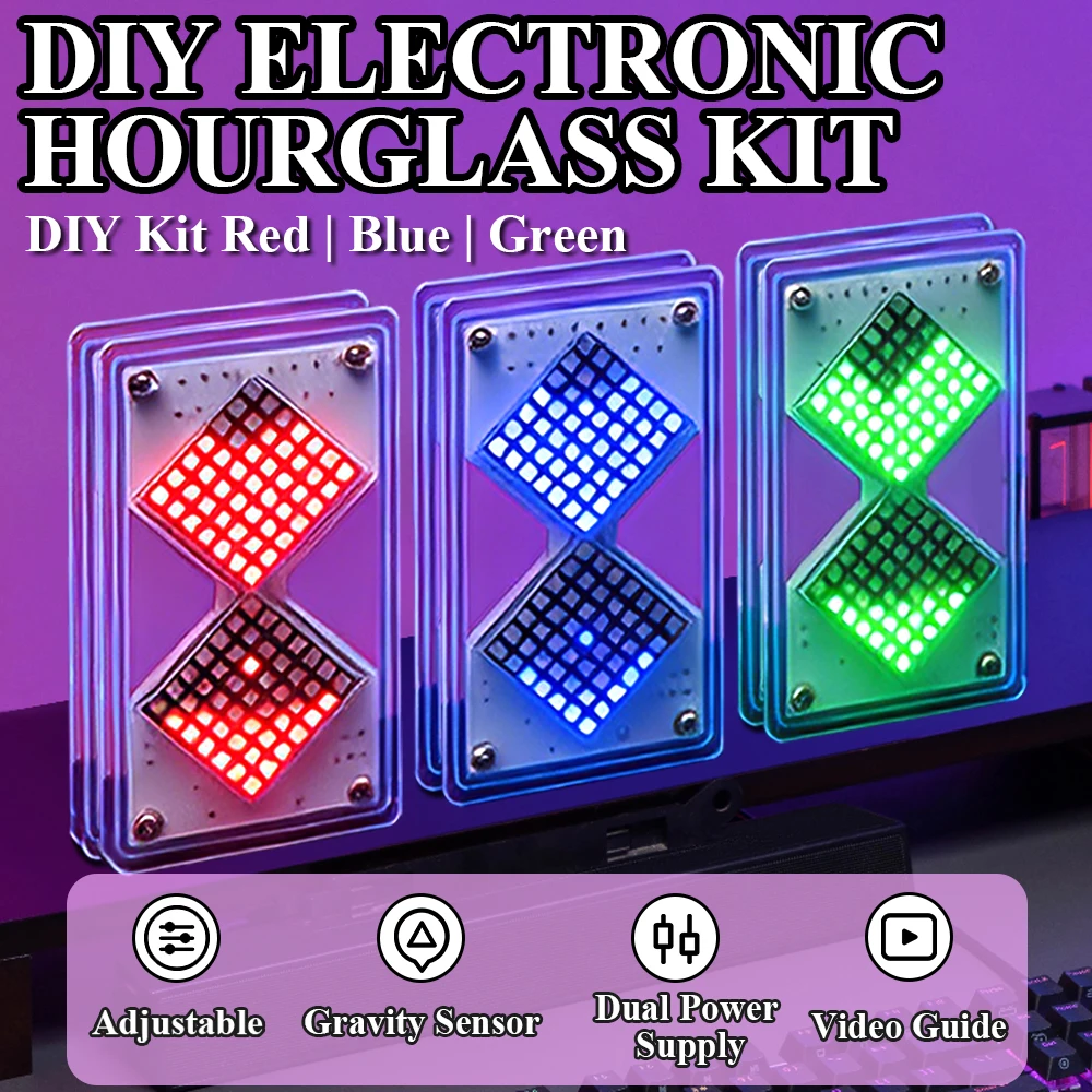 DIY LED Dot Matrix Electronic Kit Hourglass Gravity-Sensing Timer Electronic Soldering Practice Component DC5V