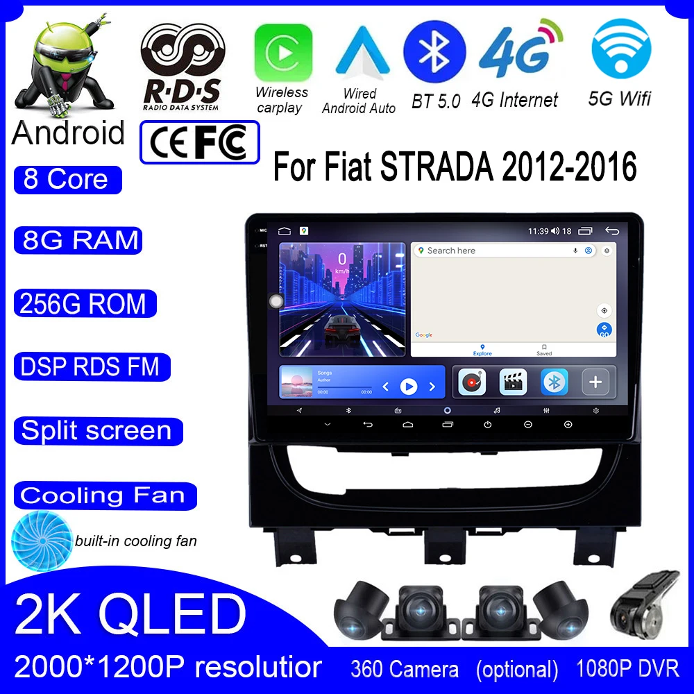 

Автомагнитола для Fiat Strada cdea 2012 - 2016 Android auto Carplay Android 14 DSP, мультимедийный видеоплеер, навигация GPS