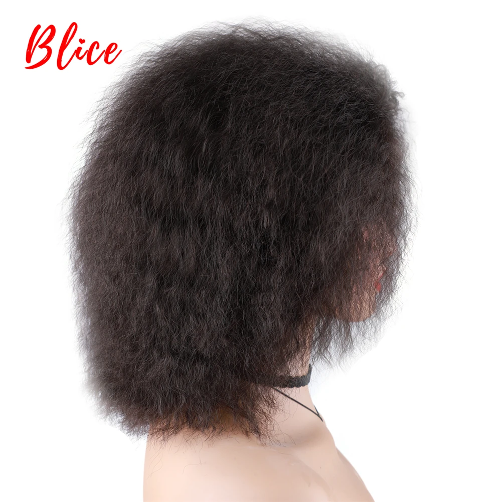 Blice 6 Zoll kurze synthetische Perücken verworrene gerade Kanekalon hitzebeständige natürliche schwarze Frauen Afroamerikaner Afro volle Perücke – Detail 8